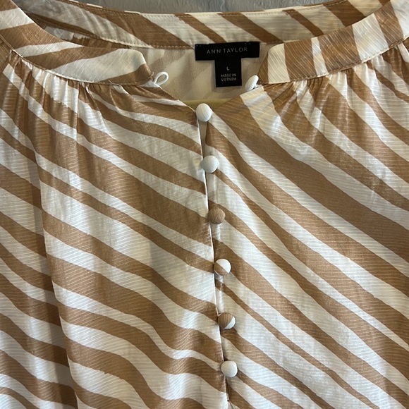 Cream/tan striped Ann Taylor blouse with detailed sleeve - Picture 4 of 4